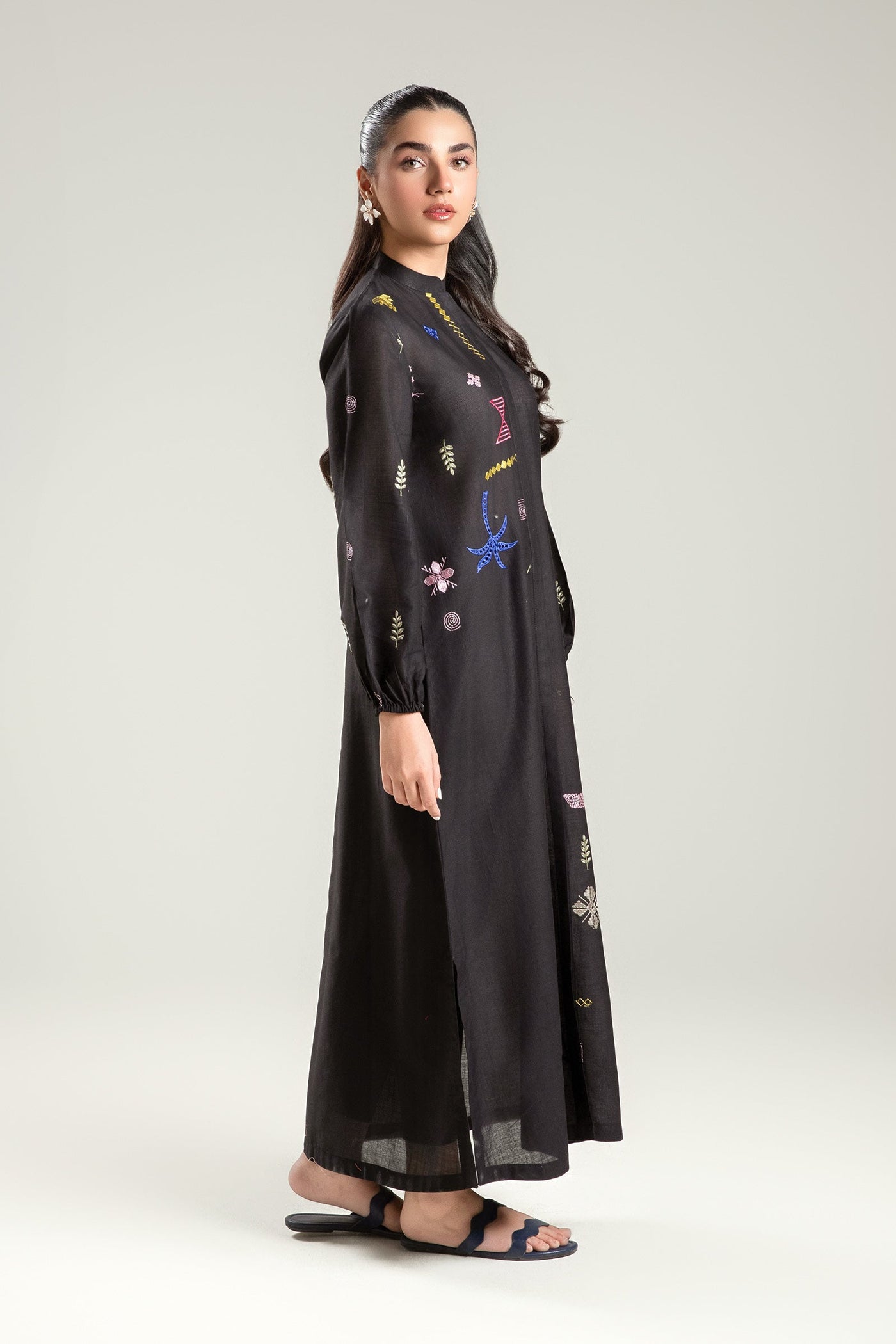 Embroidered Slub Lawn Tunic | MB-CS25-57