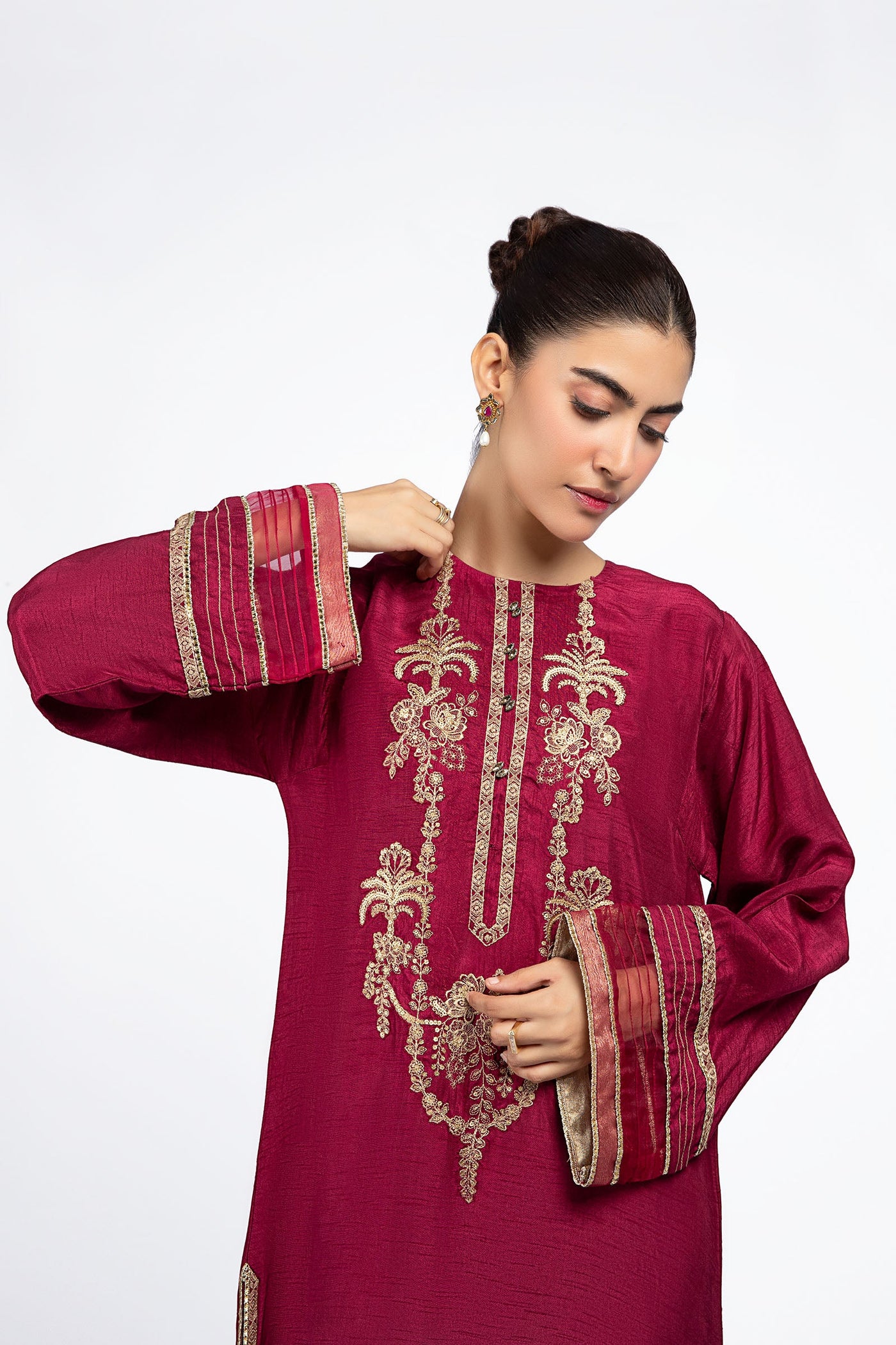 Embroidered Raw Silk Shirt | MB-F23-402