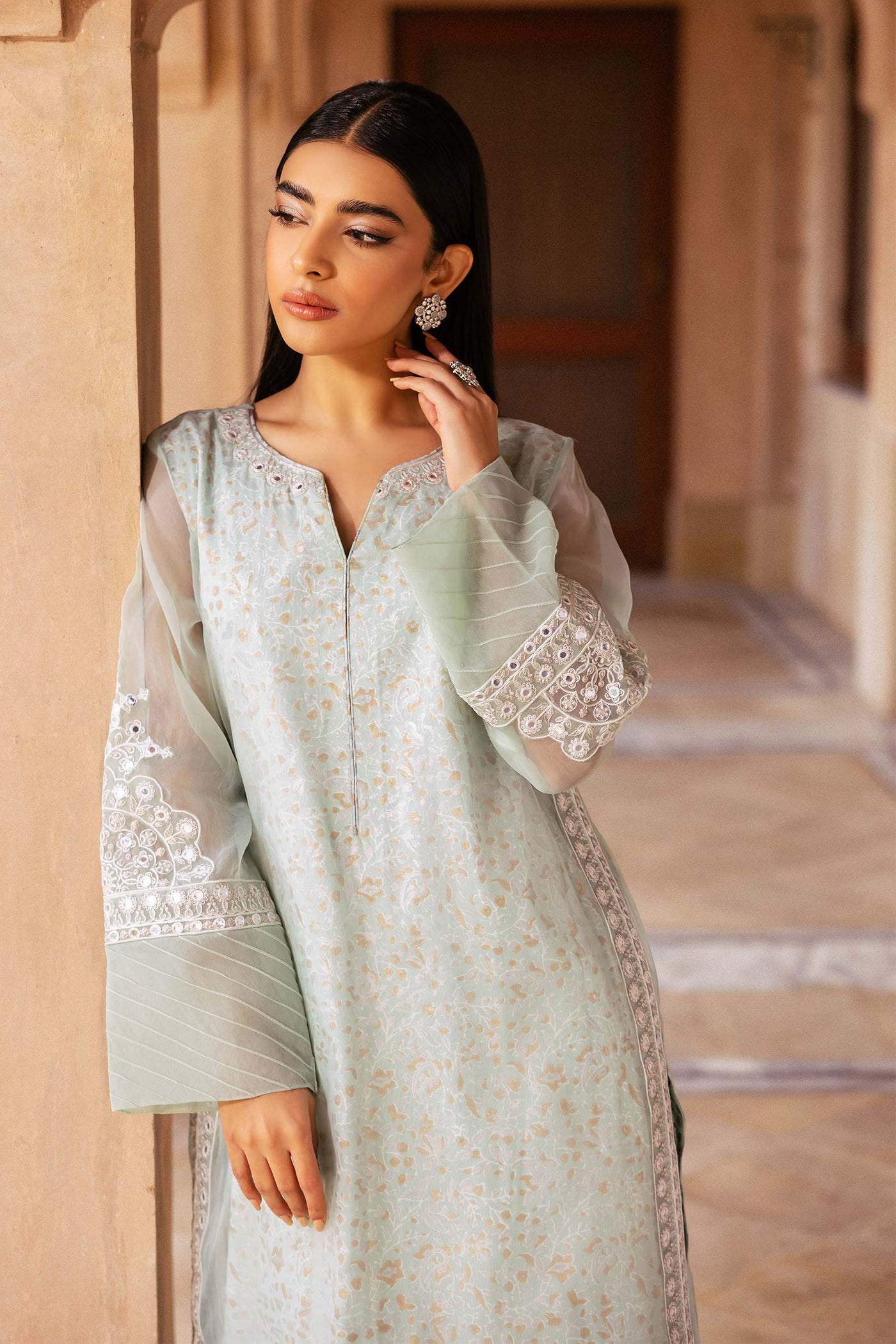 2 Piece Embroidered Organza Suit | MB-F24-503