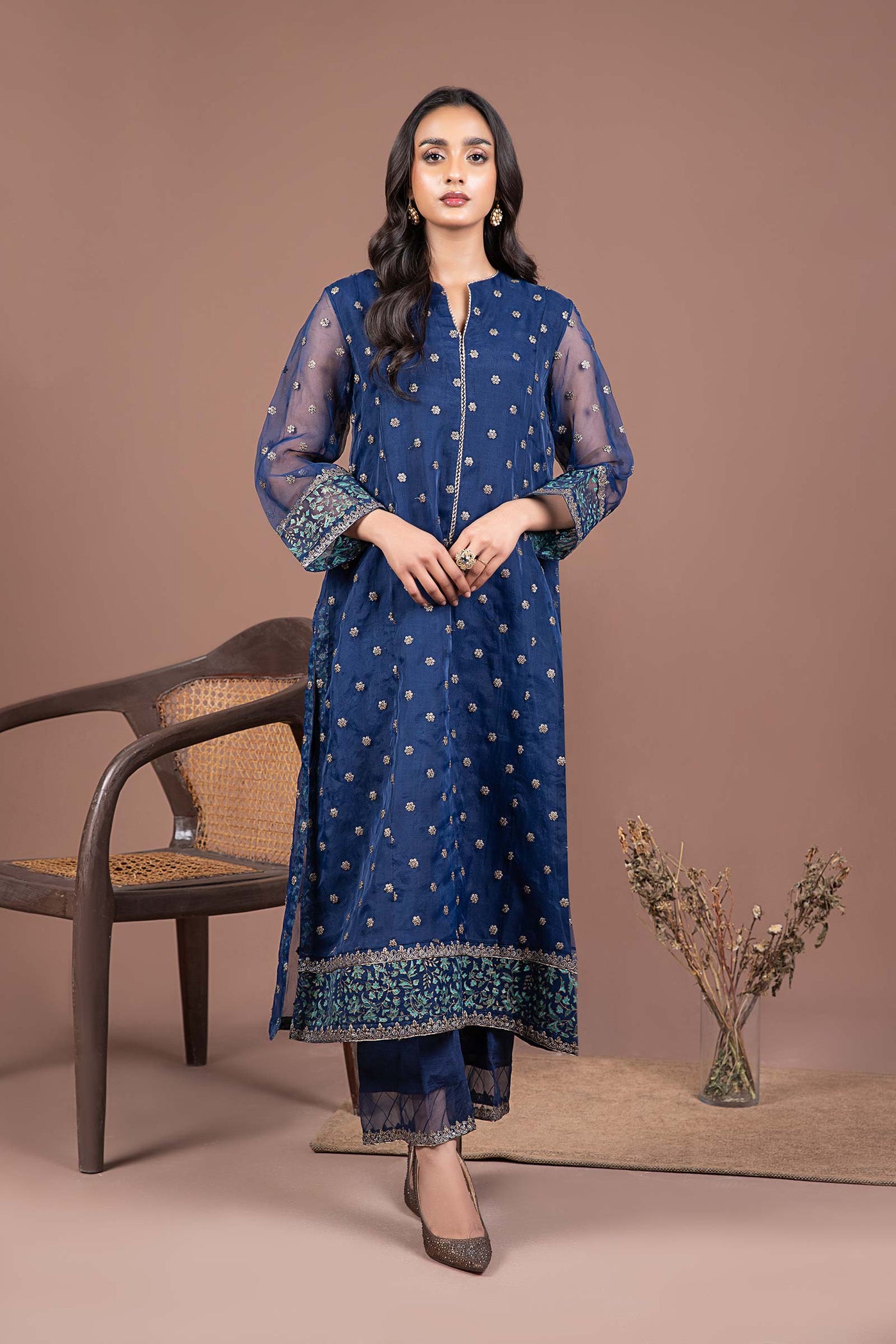 2 Piece Embroidered Organza Suit | MB-F24-505