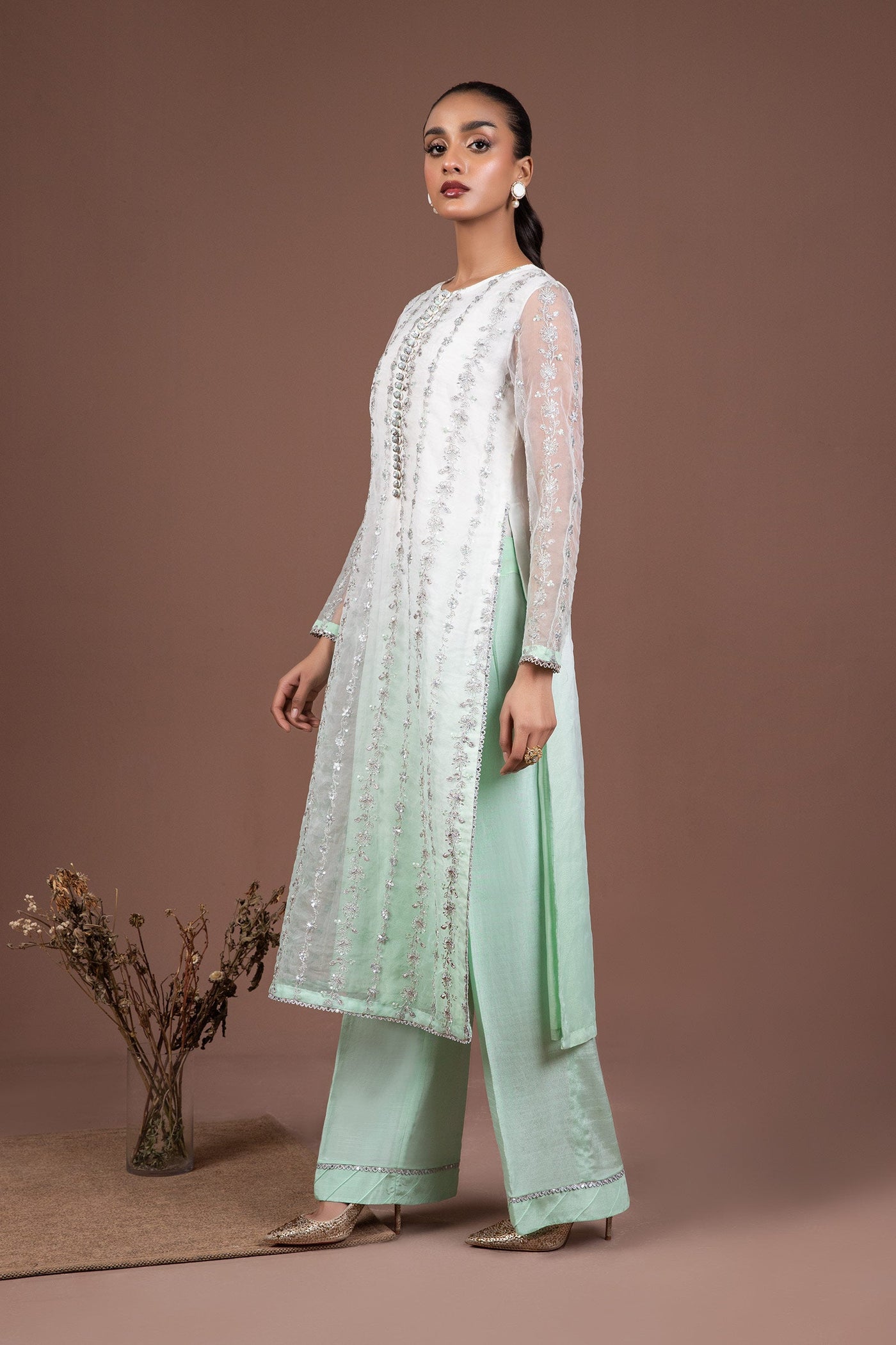 2 Piece Embroidered Organza Suit | MB-F24-509