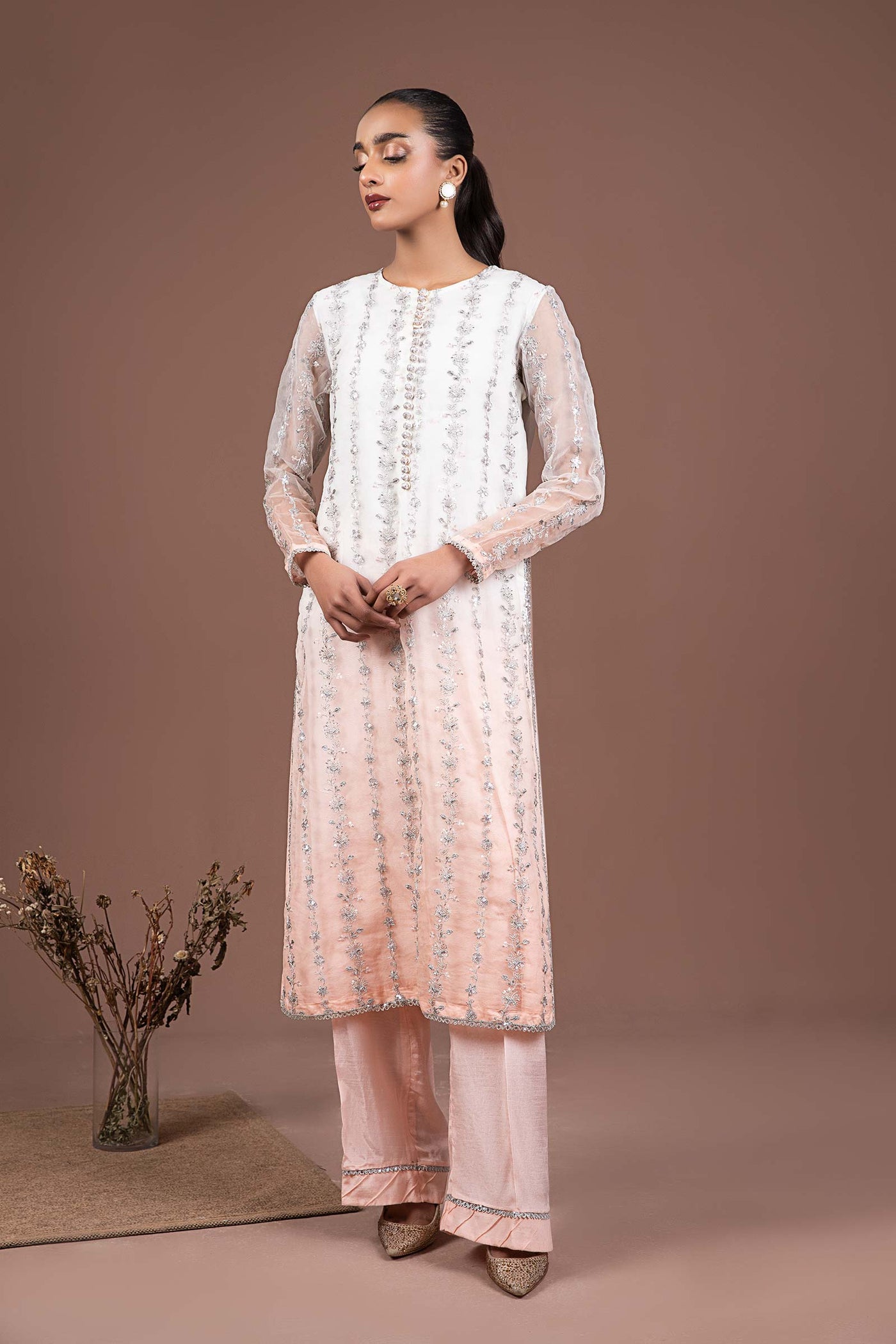 2 Piece Embroidered Organza Suit | MB-F24-509