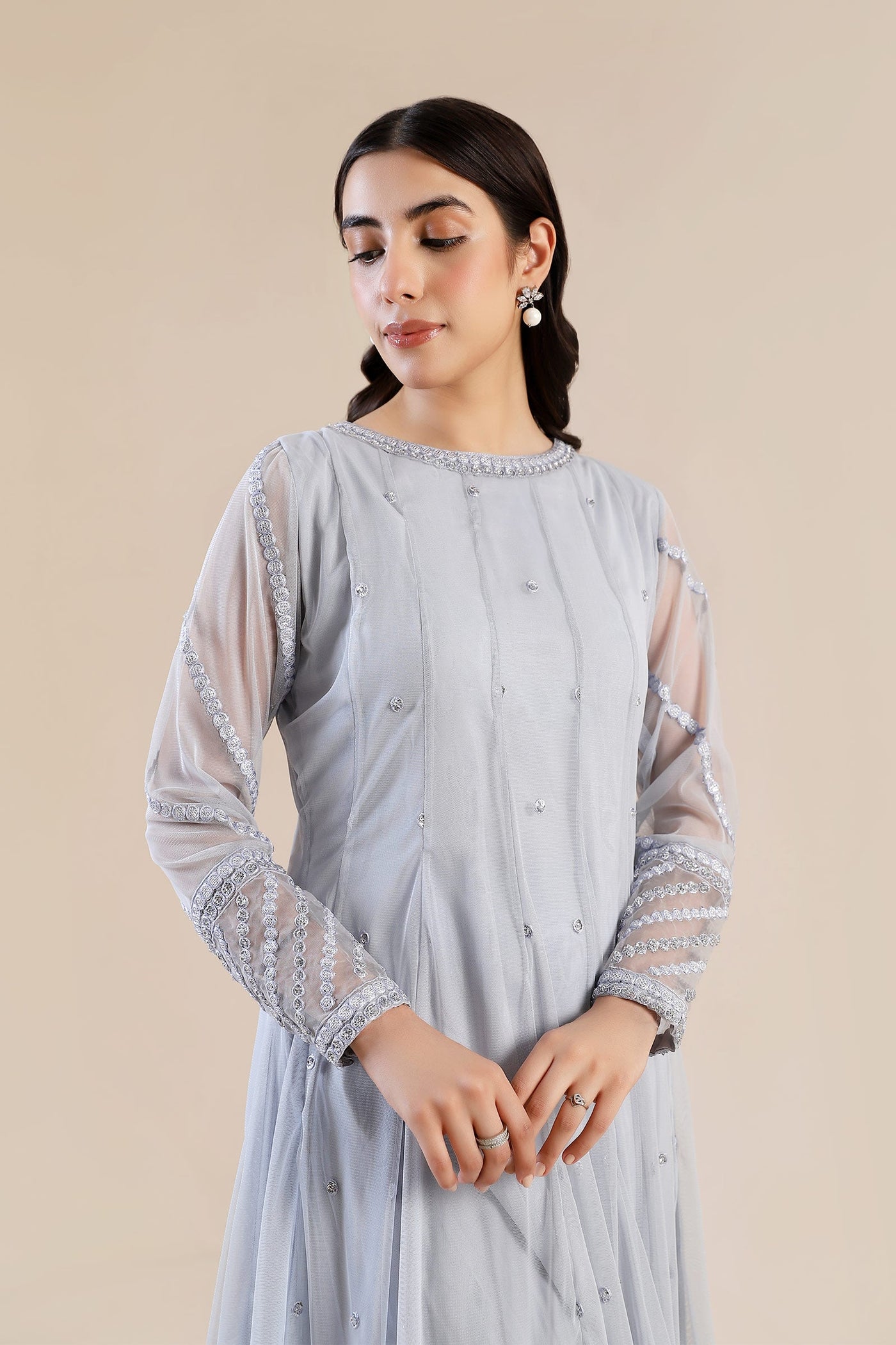 3 Piece Embroidered Poly Net Suit | MB-F24-603