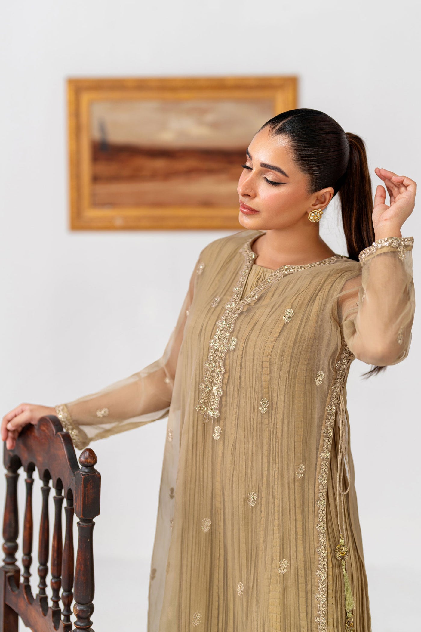 Embroidered Organza Shirt | MB-F24-613