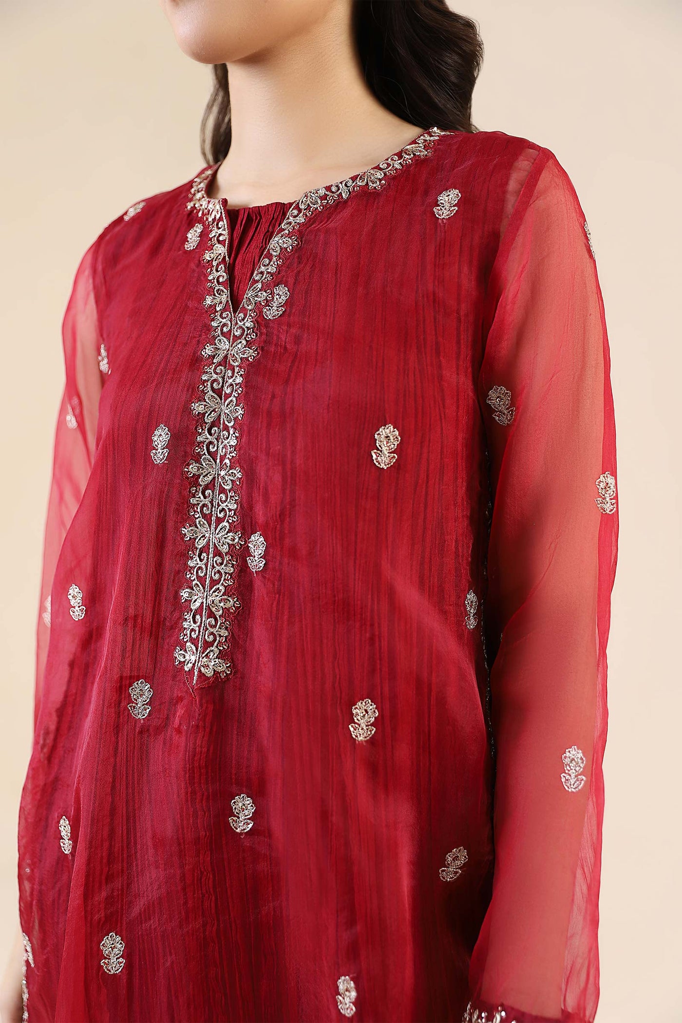 Embroidered Organza Shirt | MB-F24-613