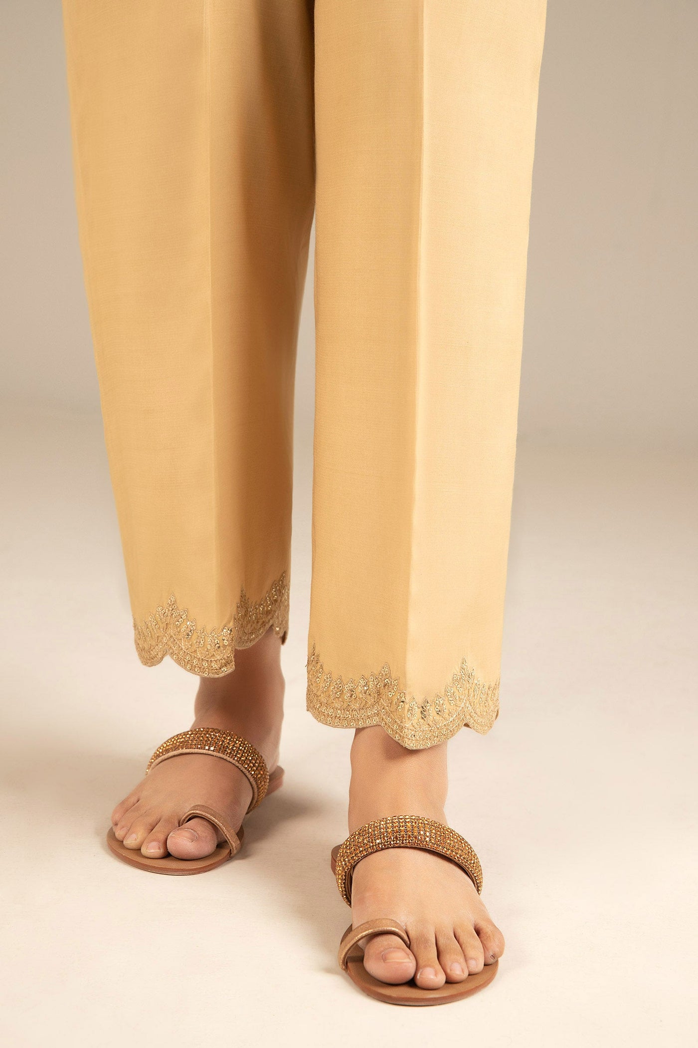 Embroidered Raw Silk Trouser | MB-FS25-06