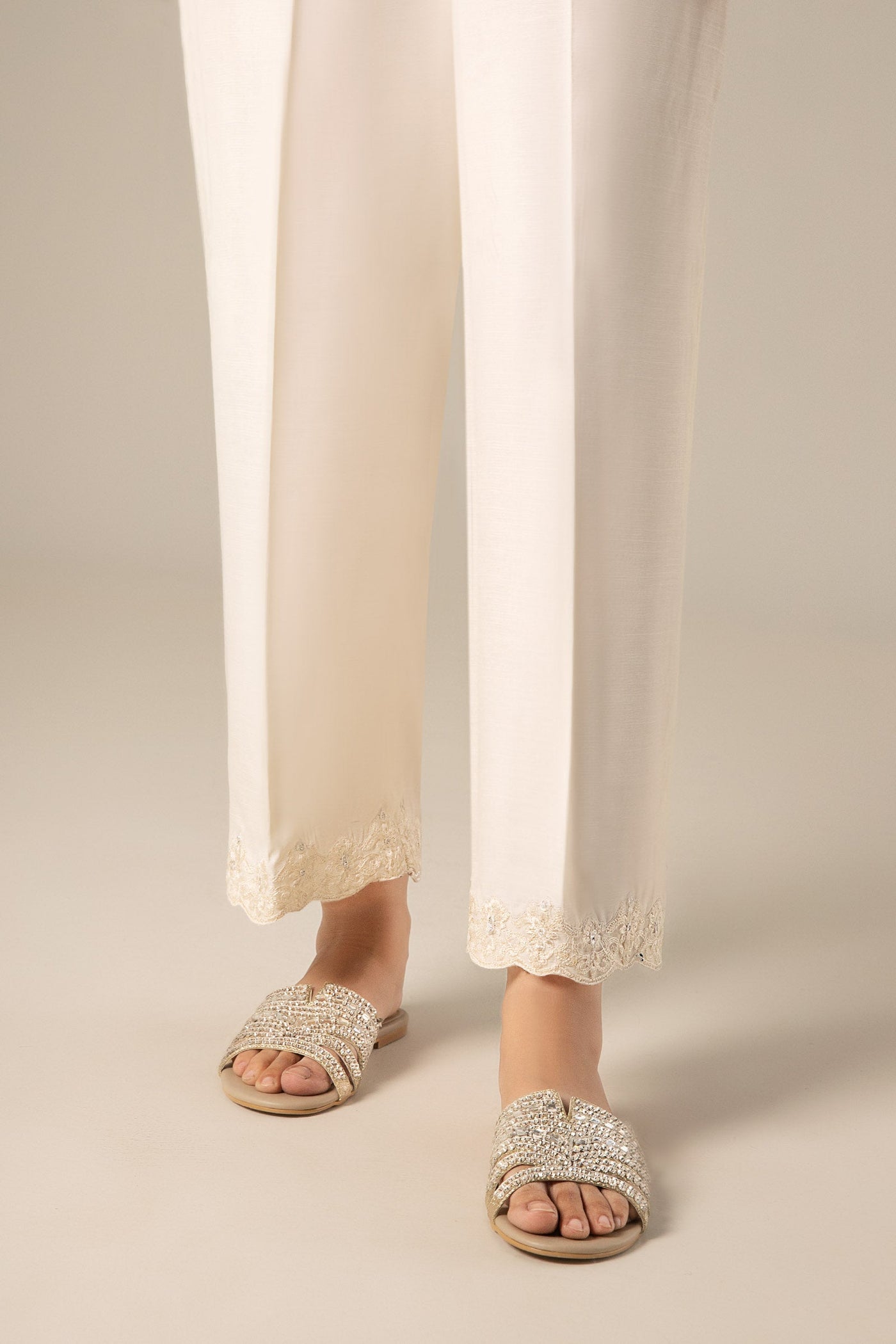 Embroidered Raw Silk Trouser | MB-FS25-08