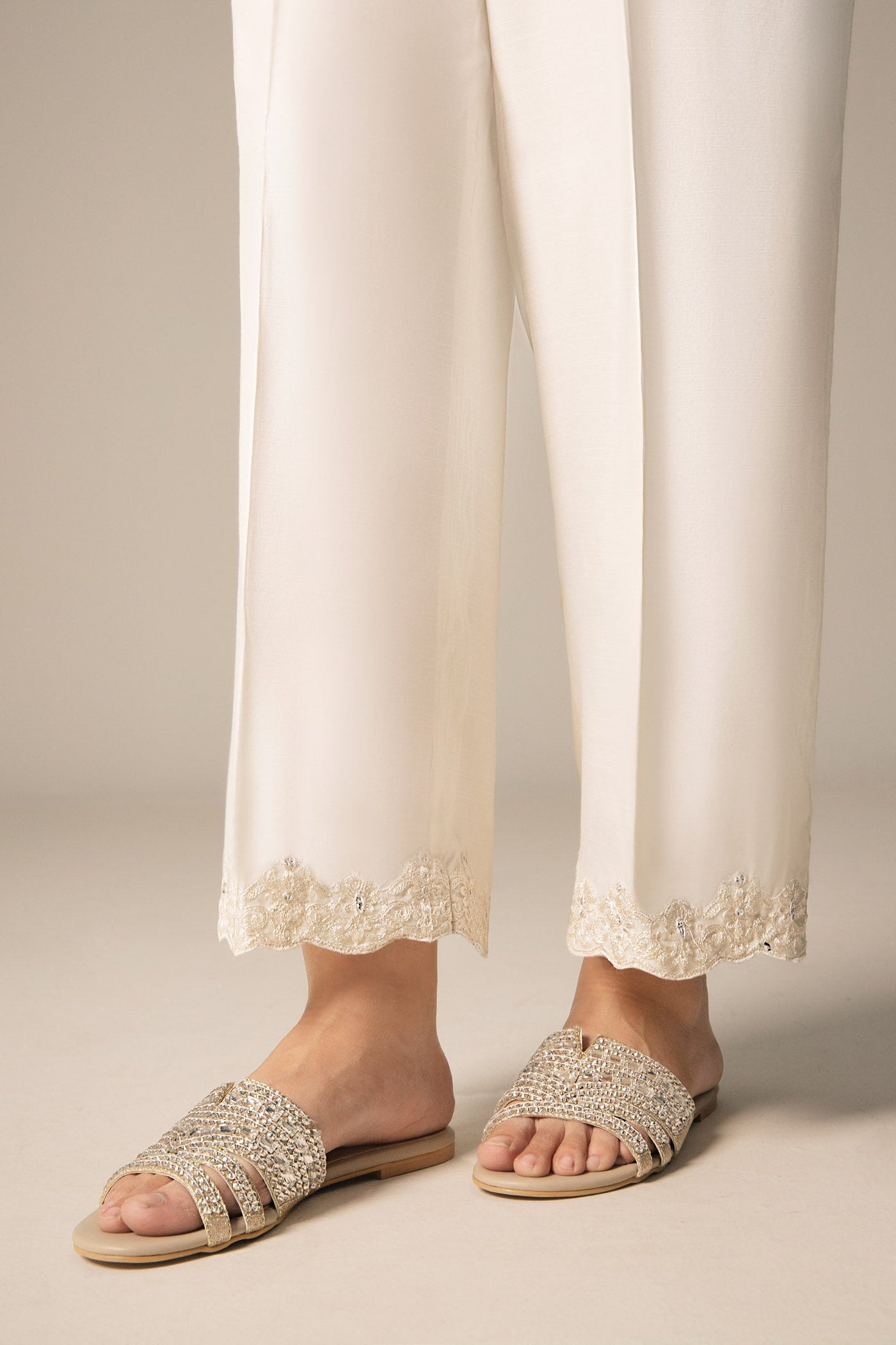 Embroidered Raw Silk Trouser | MB-FS25-08