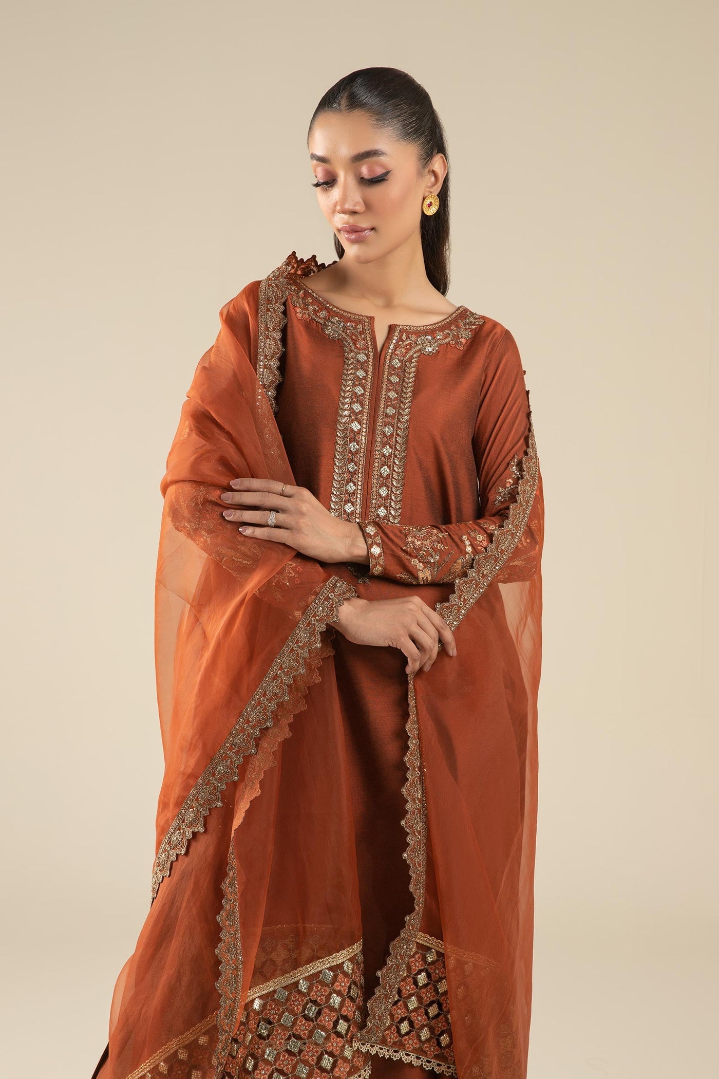 3 Pc Embroidered Two Tone Silk Suit | MB-FS25-19