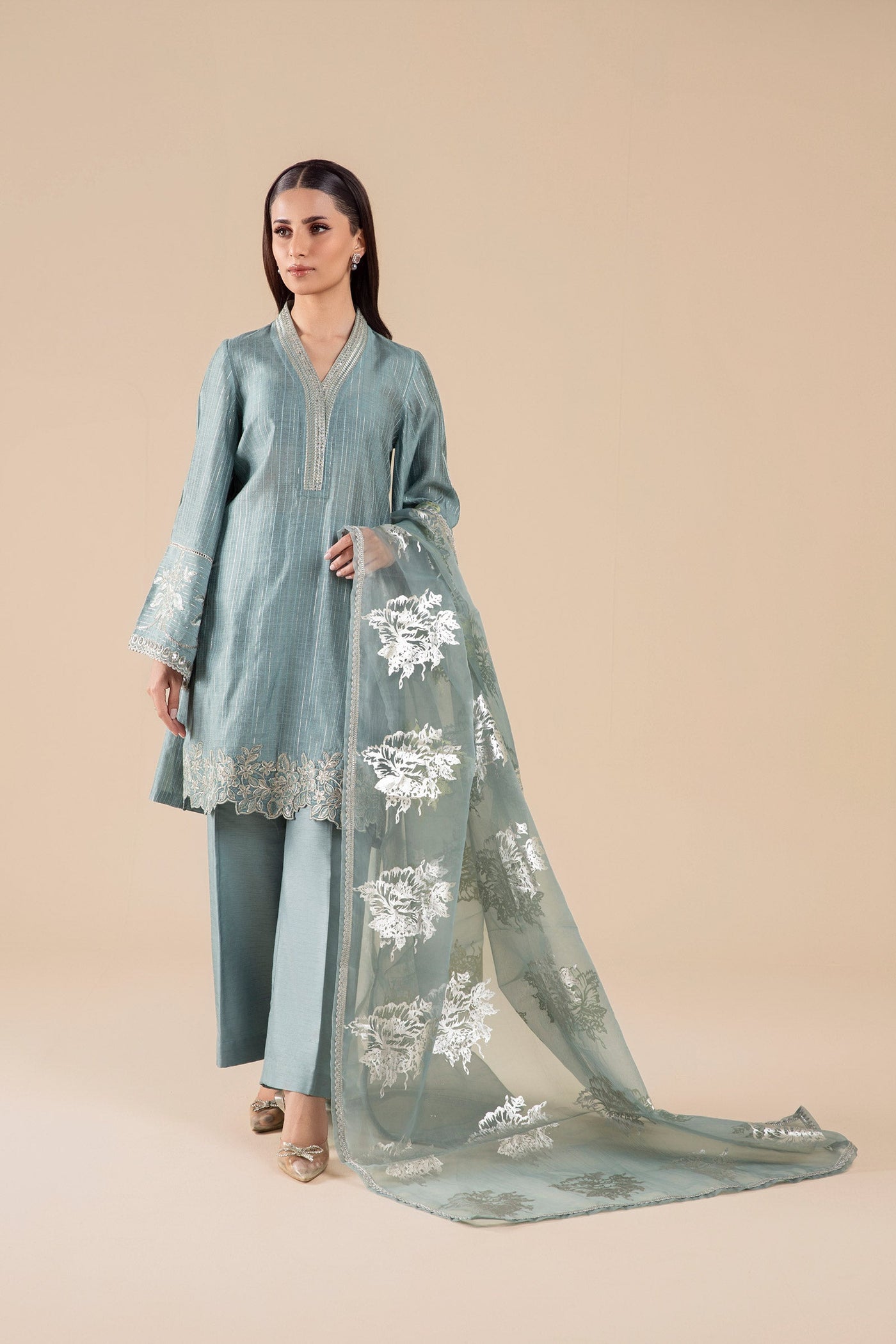 3 Pc Embroidered Two Tone Lurex Silk Suit | MB-FS25-28