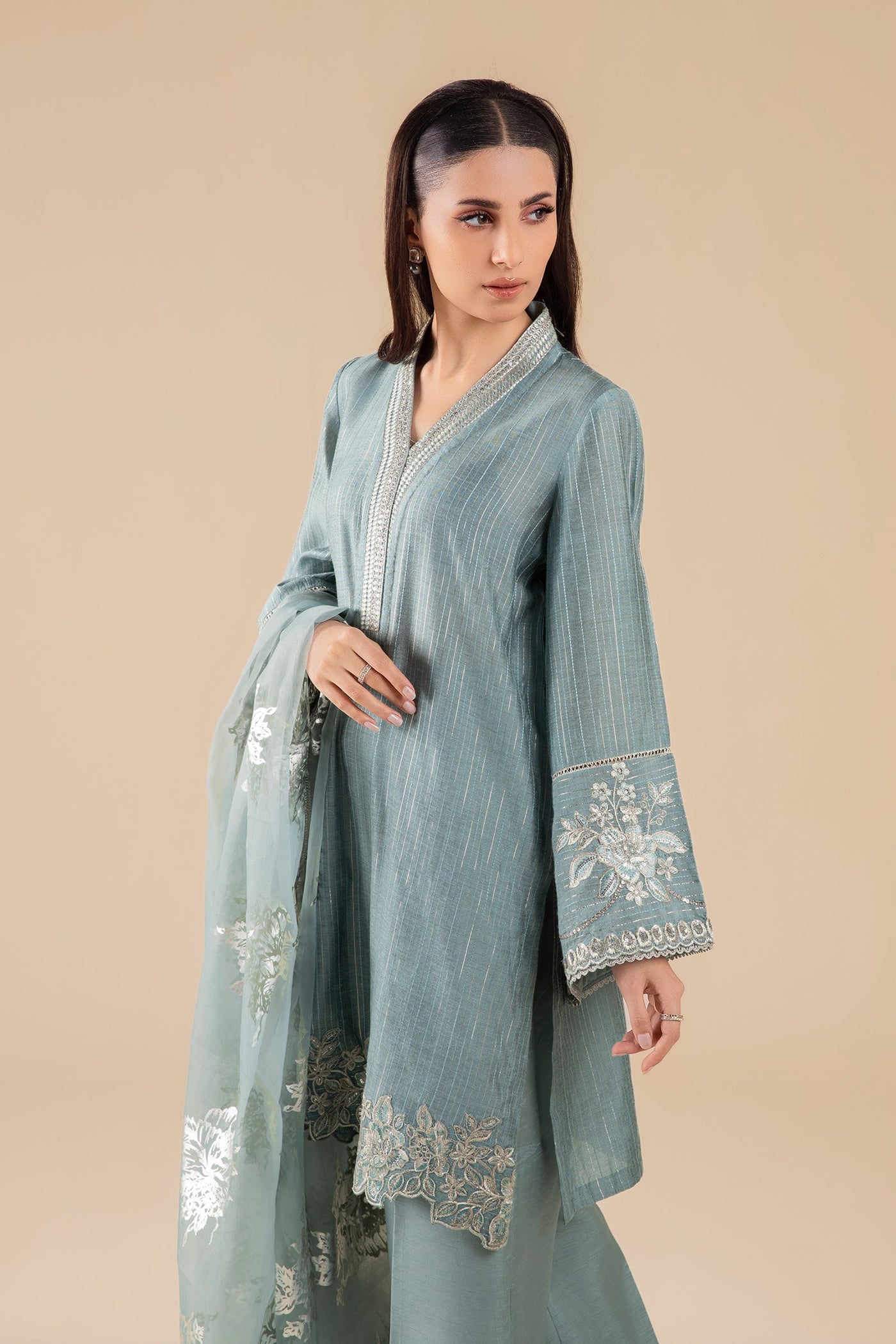 3 Pc Embroidered Two Tone Lurex Silk Suit | MB-FS25-28