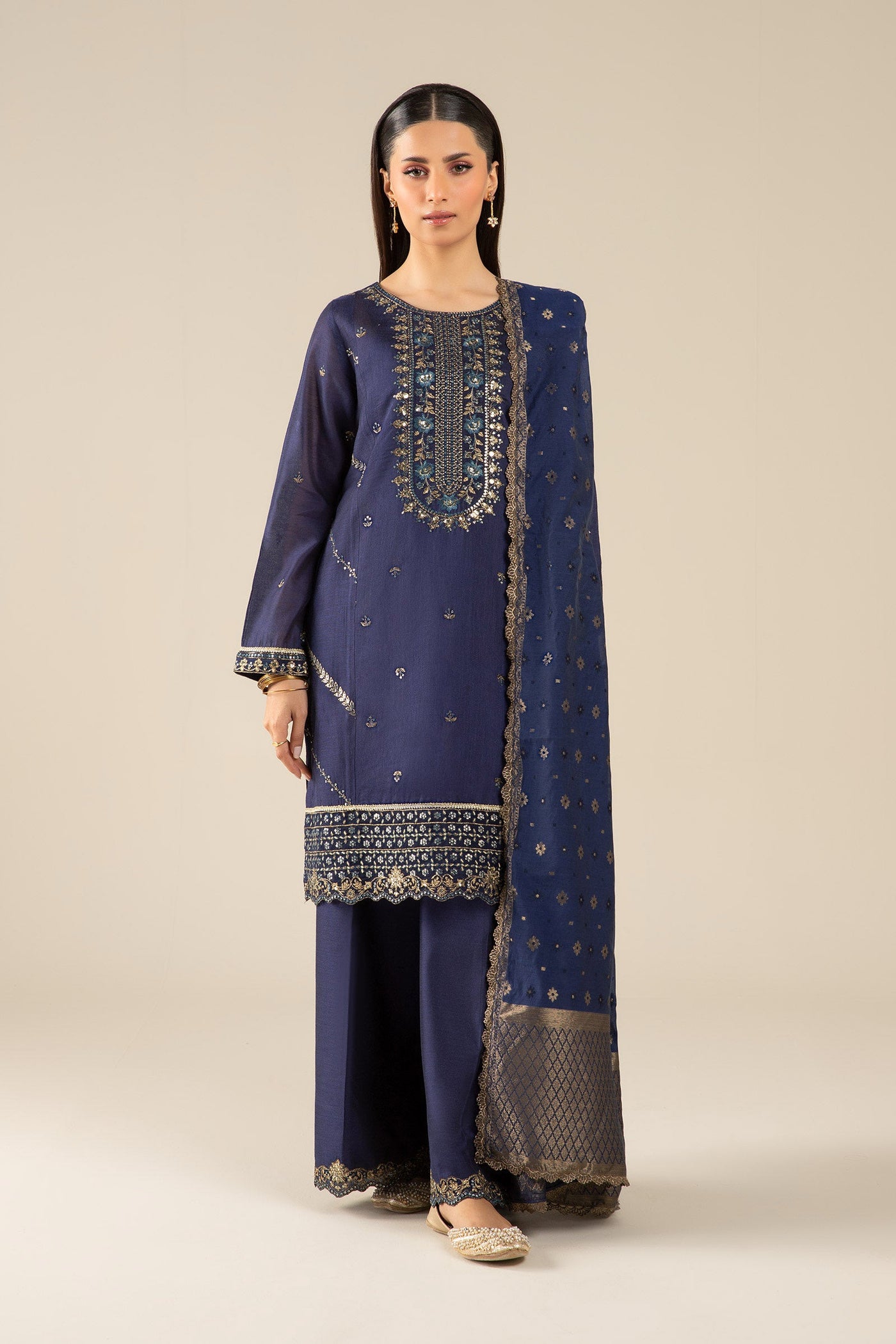 3 Pc Embroidered Two Tone Silk Suit | MB-FS25-30