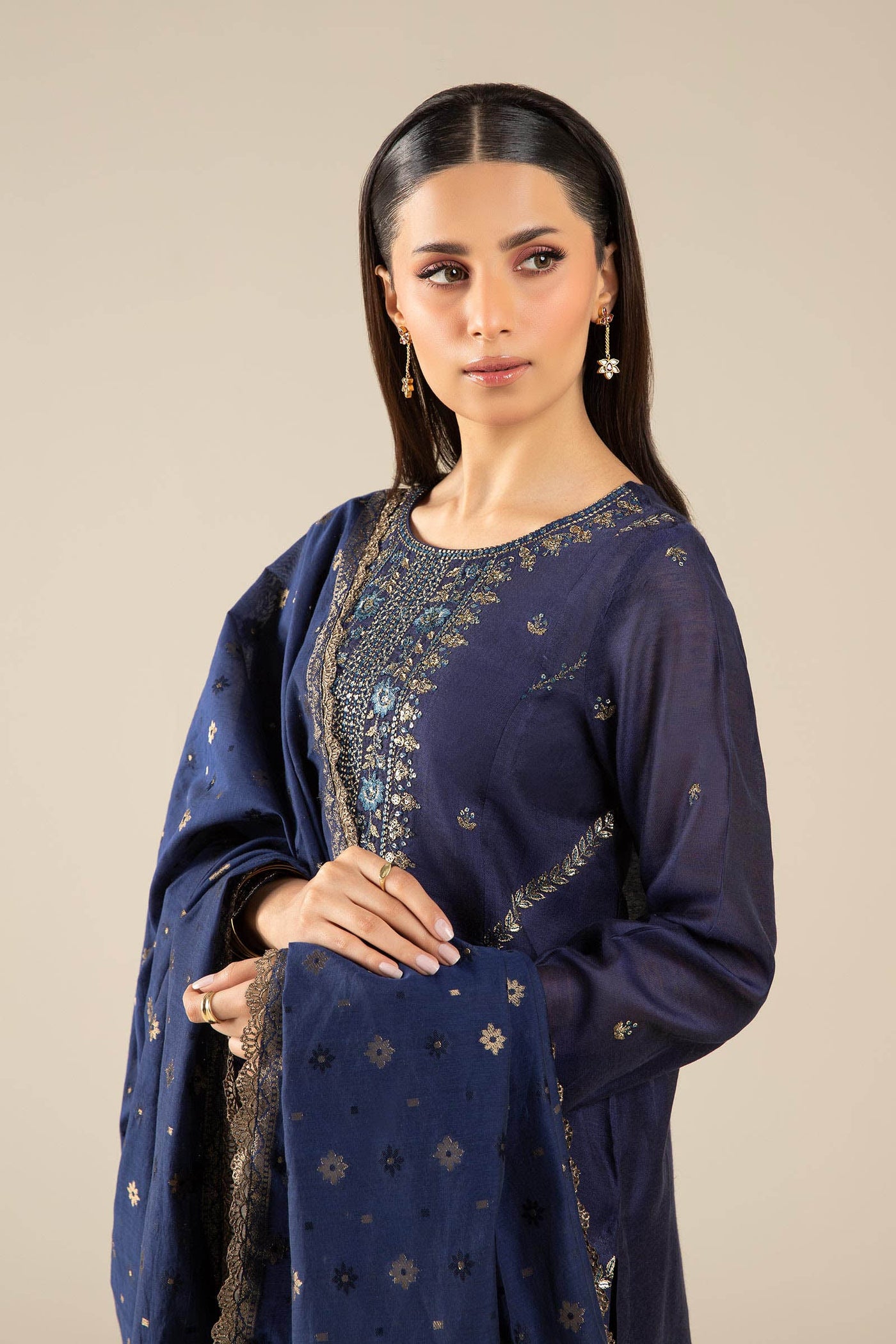 3 Pc Embroidered Two Tone Silk Suit | MB-FS25-30