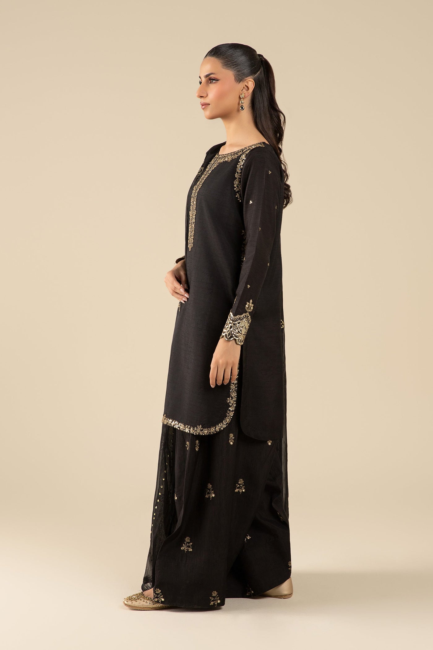 3 Pc Embroidered Raw Silk Suit | MB-FS25-32-B