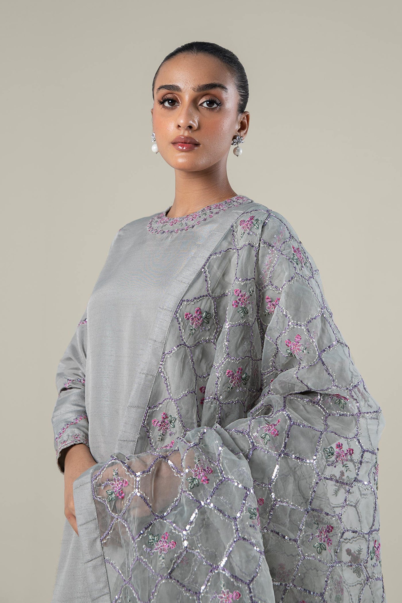 3 Pc Embroidered Raw Silk Suit | MB-WF24-40