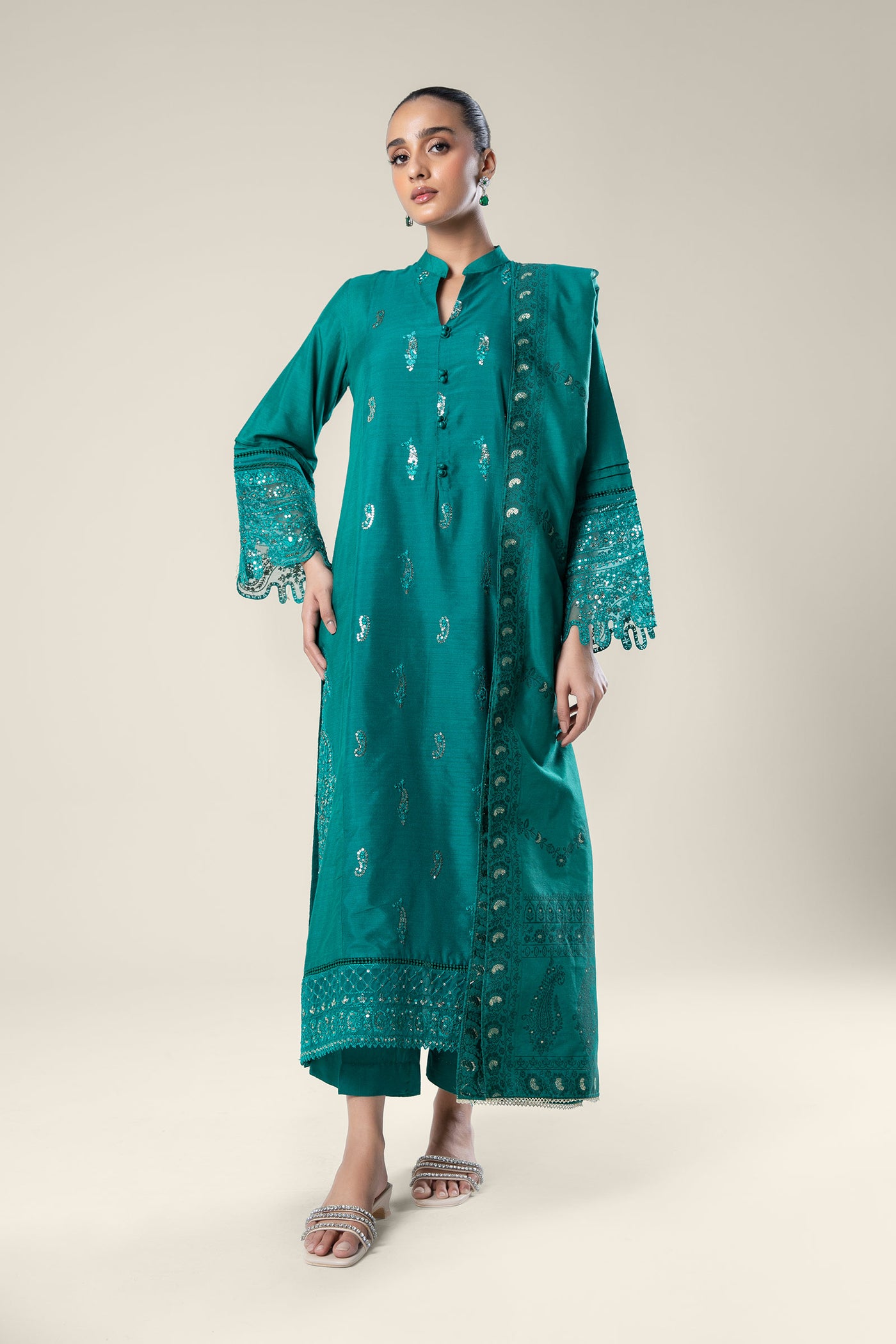 2 Pc Embroidered Khaddi Silk Suit | MB-WF24-21