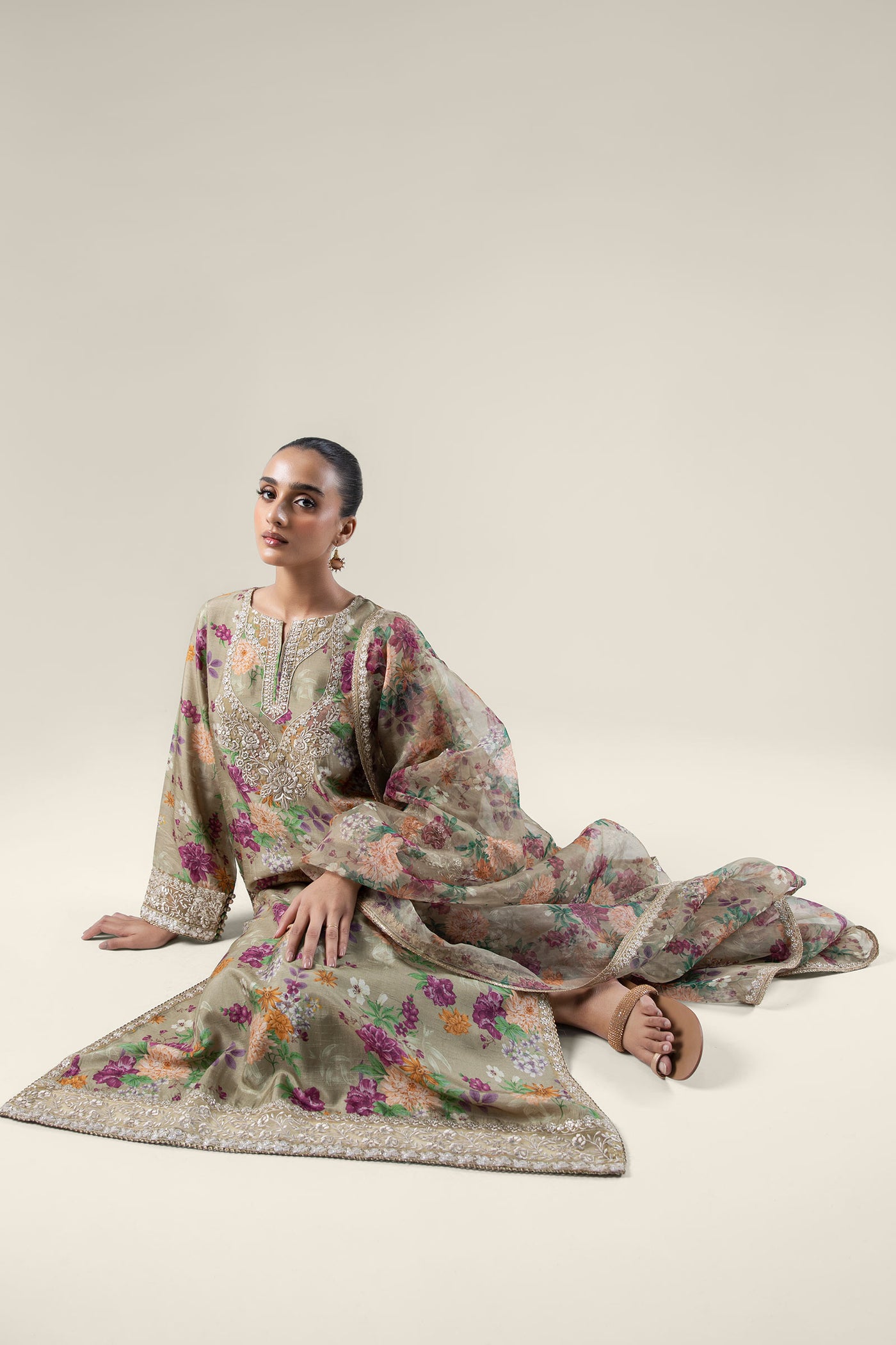 2 Pc Pinted Raw Silk Suit | MB-WF24-33