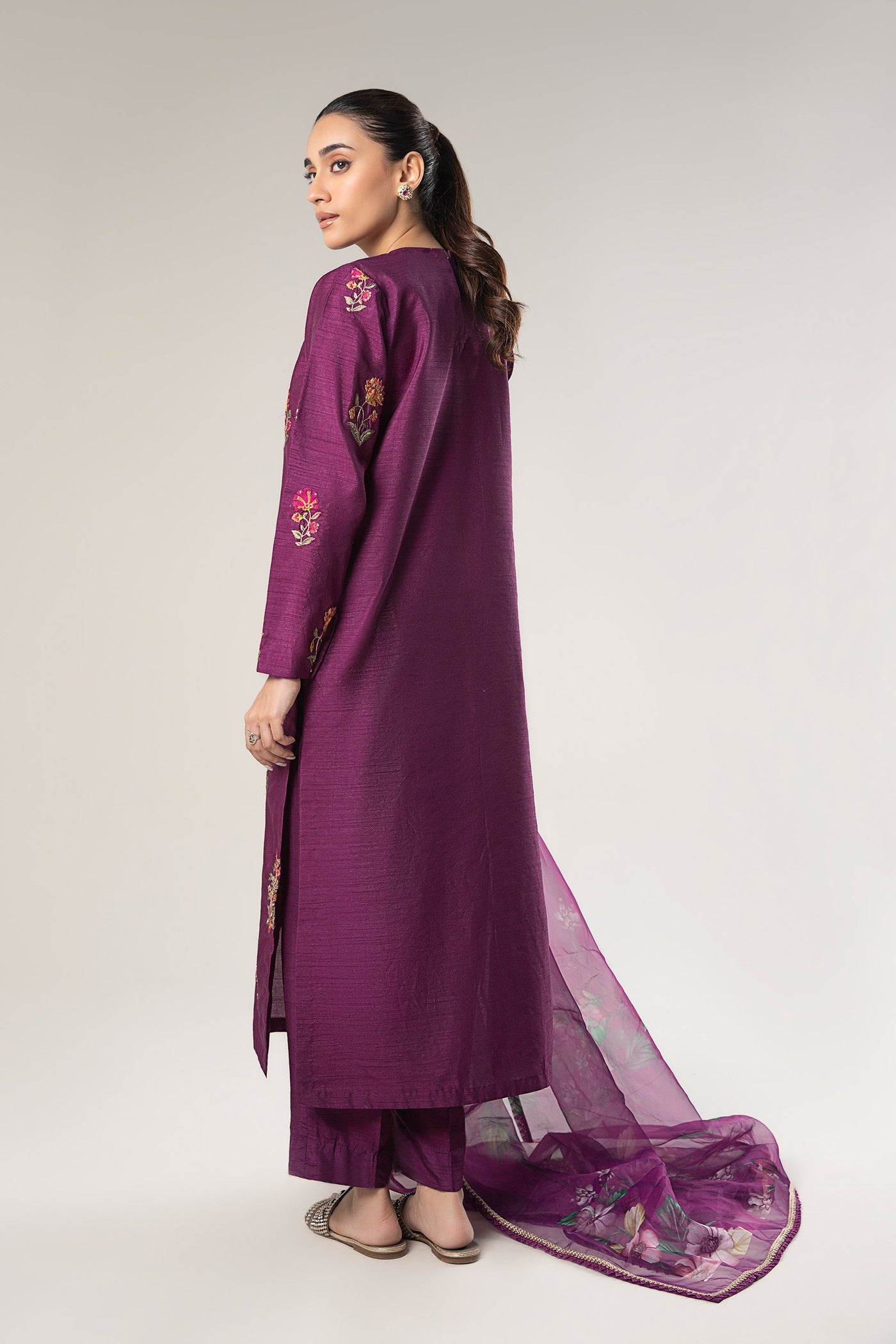 3 Pc Embroidered Raw Silk Suit | MB-WF24-47