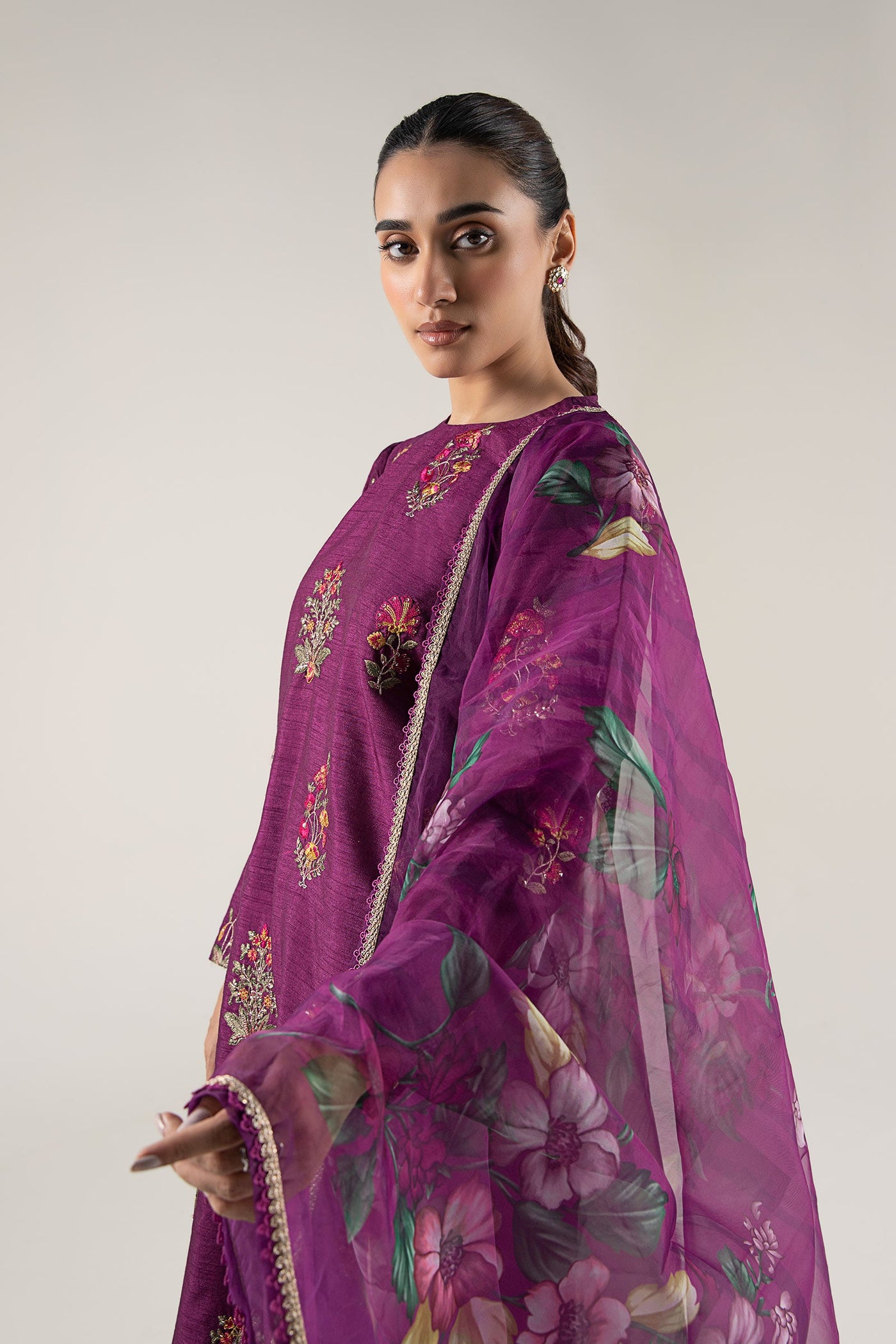 3 Pc Embroidered Raw Silk Suit | MB-WF24-47