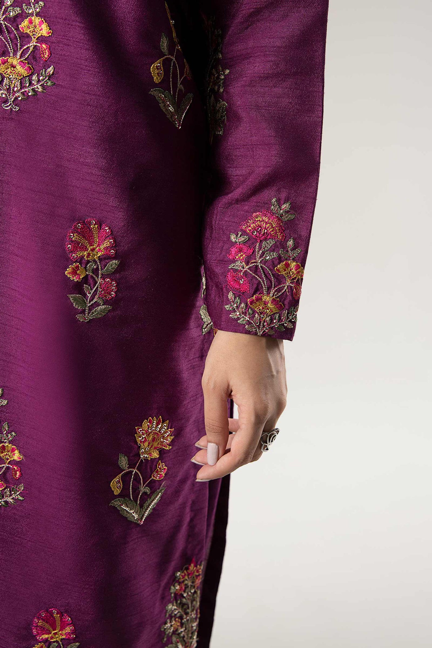 3 Pc Embroidered Raw Silk Suit | MB-WF24-47