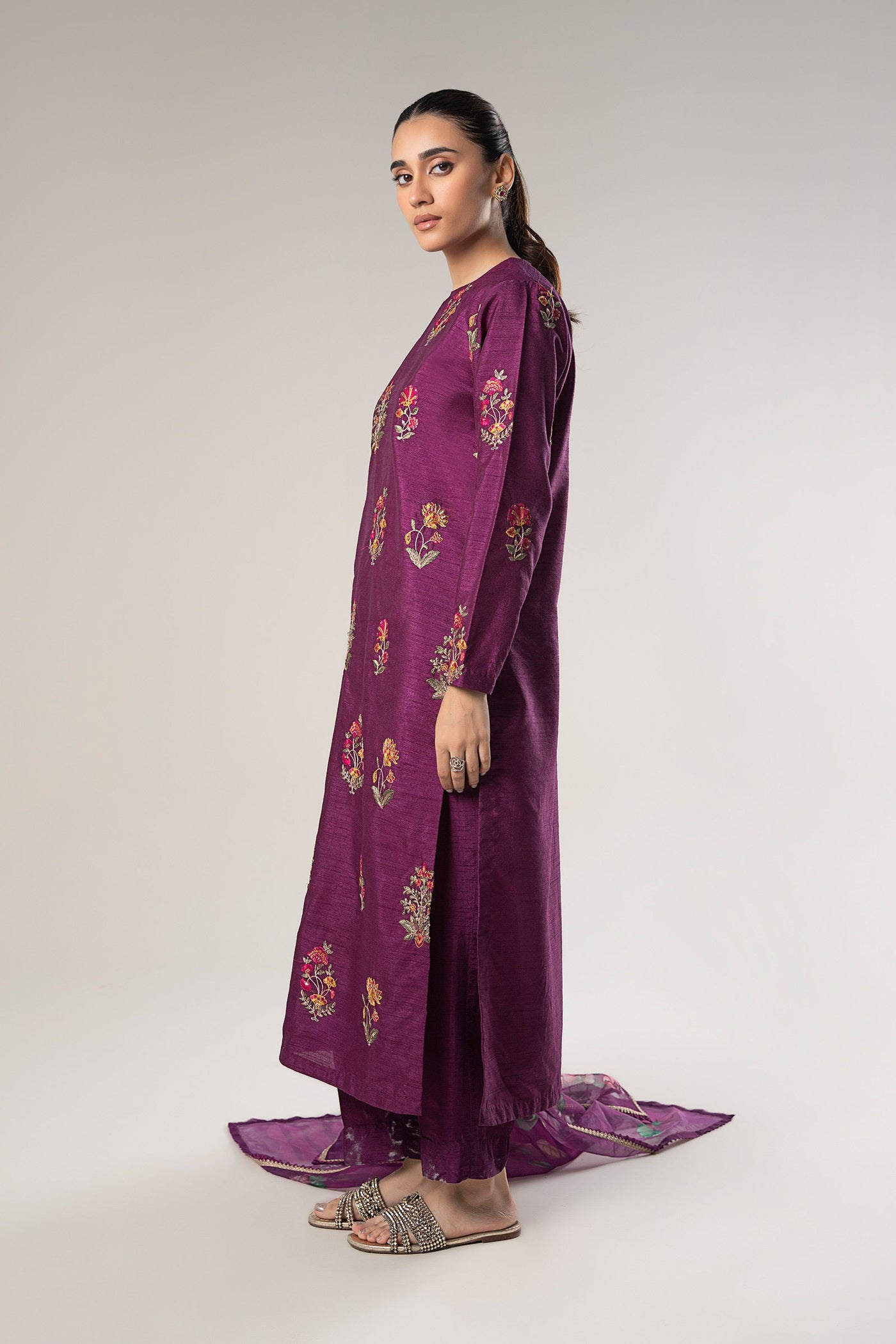 3 Pc Embroidered Raw Silk Suit | MB-WF24-47