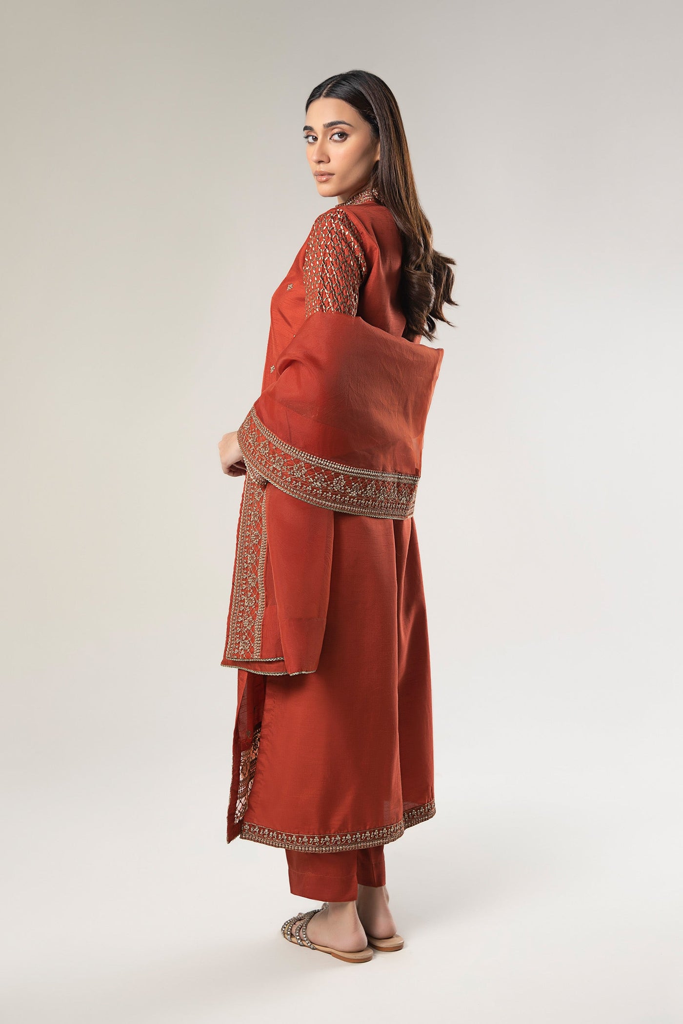 3 Pc Embroidered Raw Silk Suit | MB-WF24-56