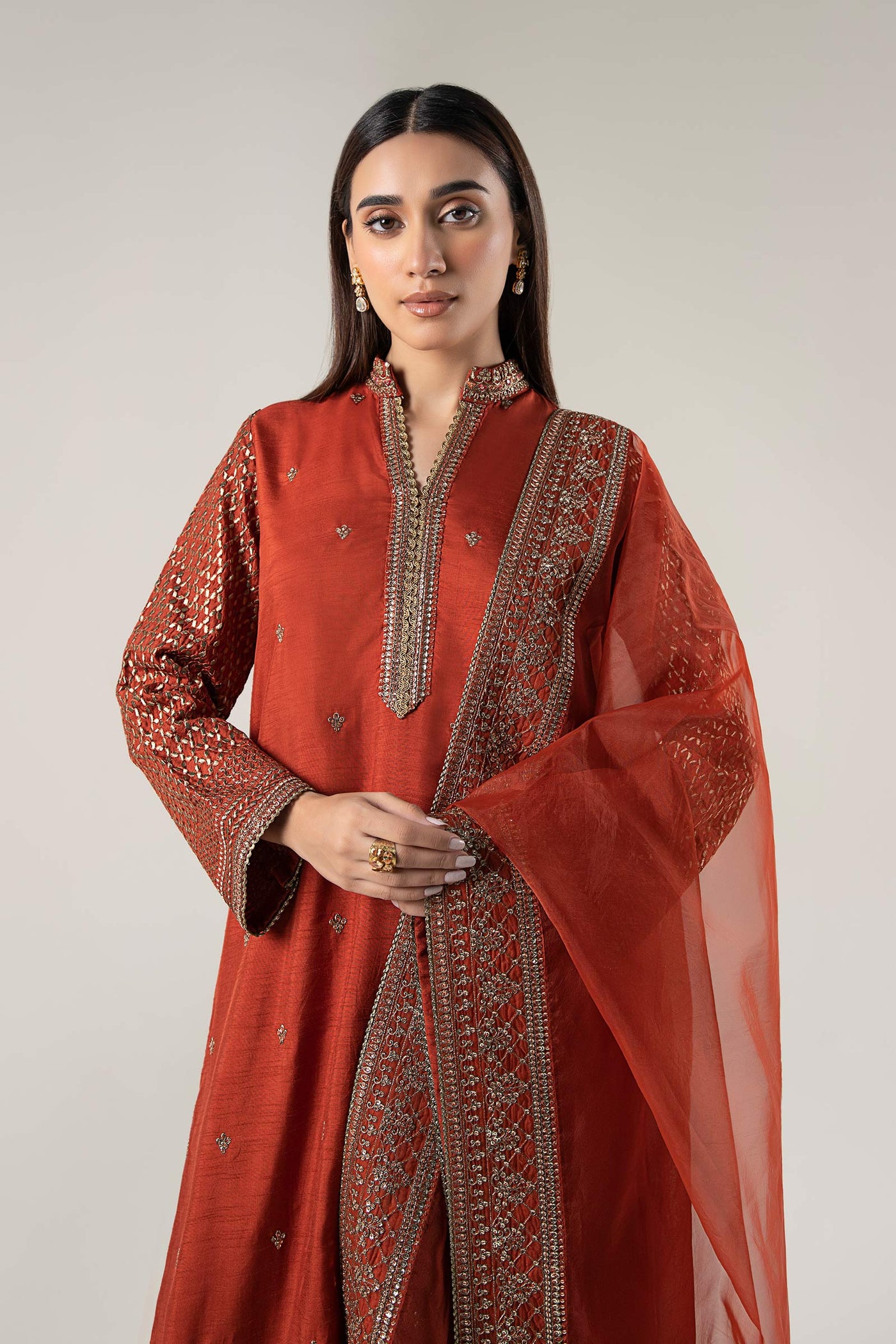 3 Pc Embroidered Raw Silk Suit | MB-WF24-56