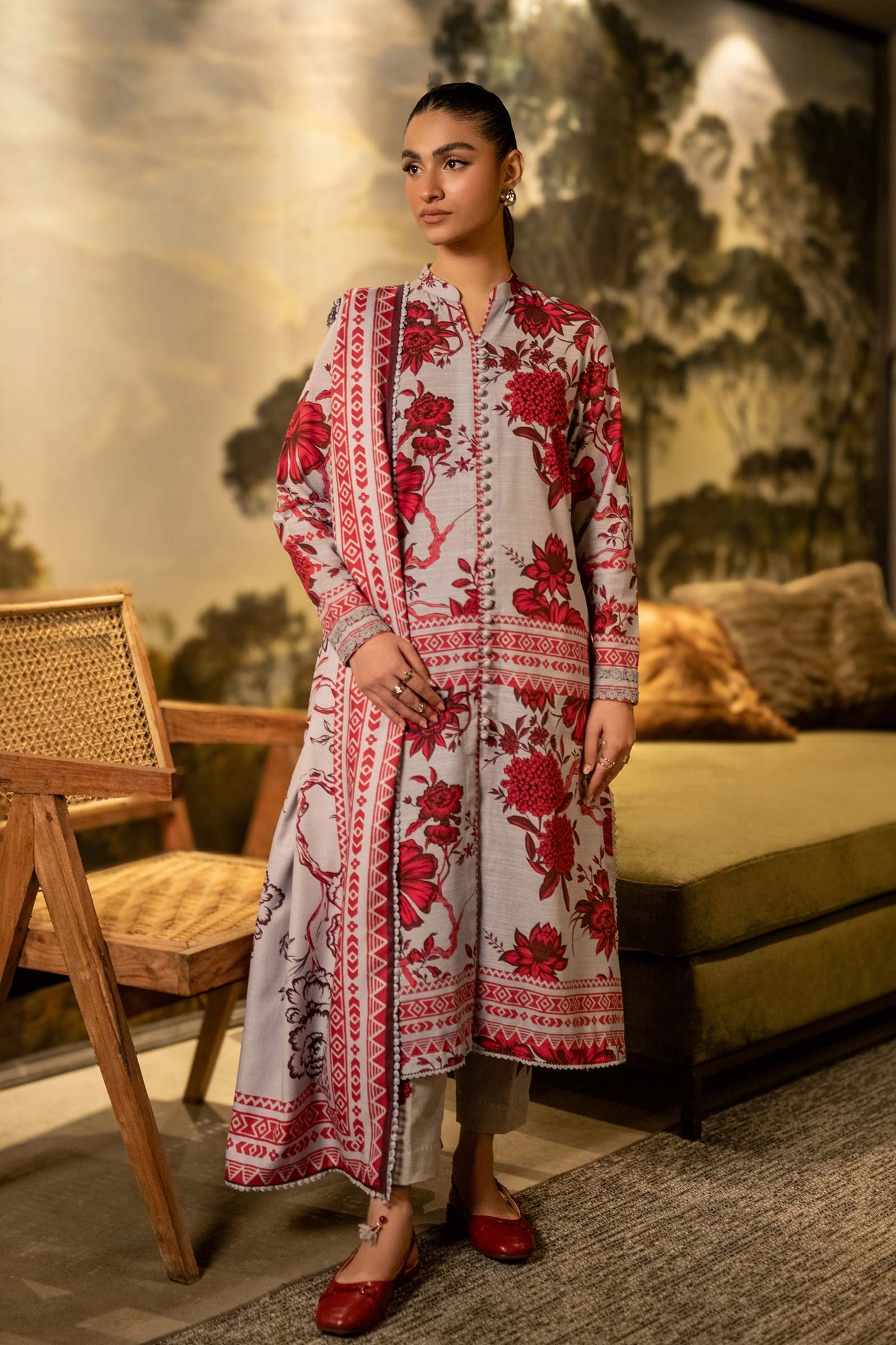 3 Pc Unstitched Printed Khaddar Suit | 503-A