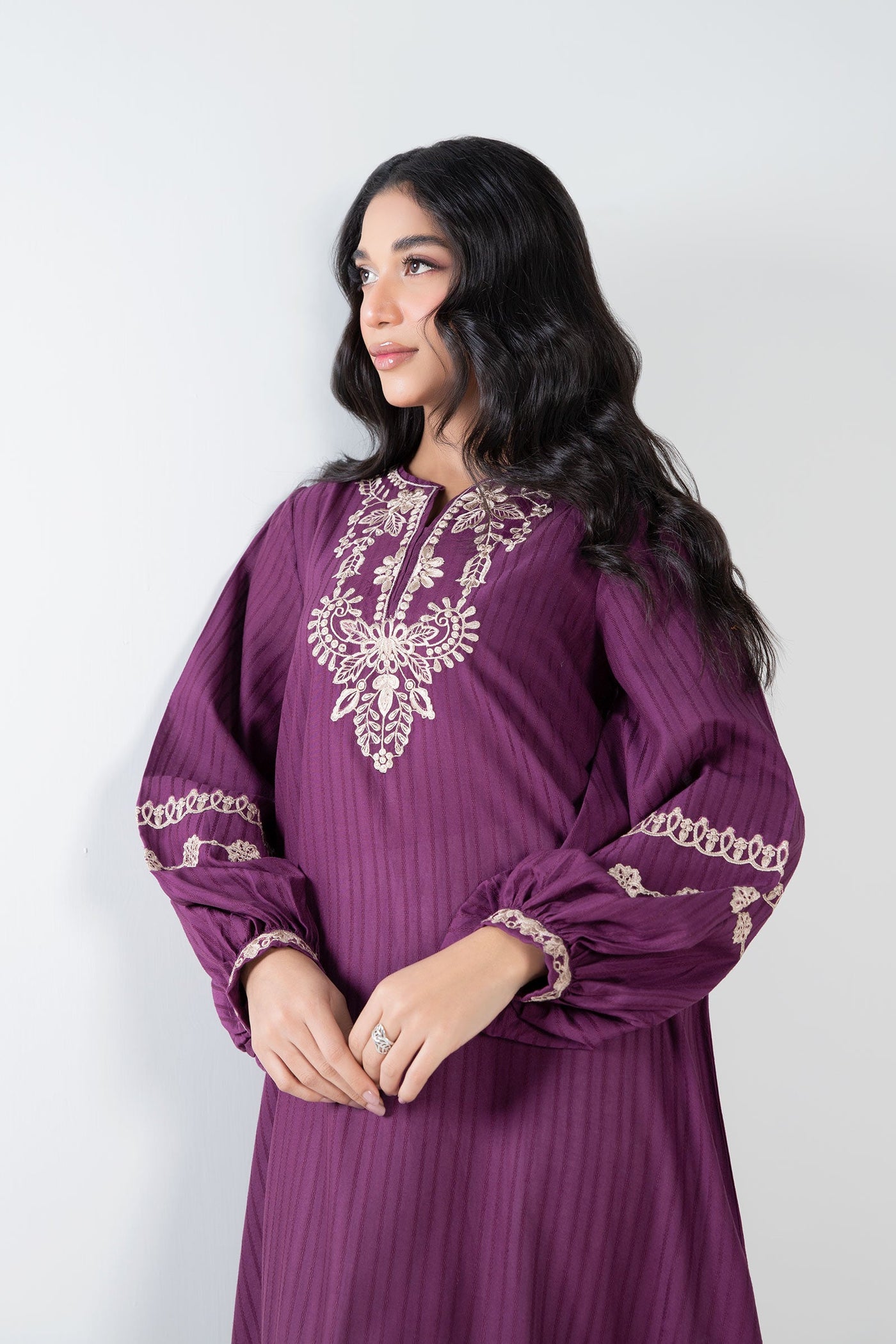 Embroidered Textured Frock | MB-WS24-109