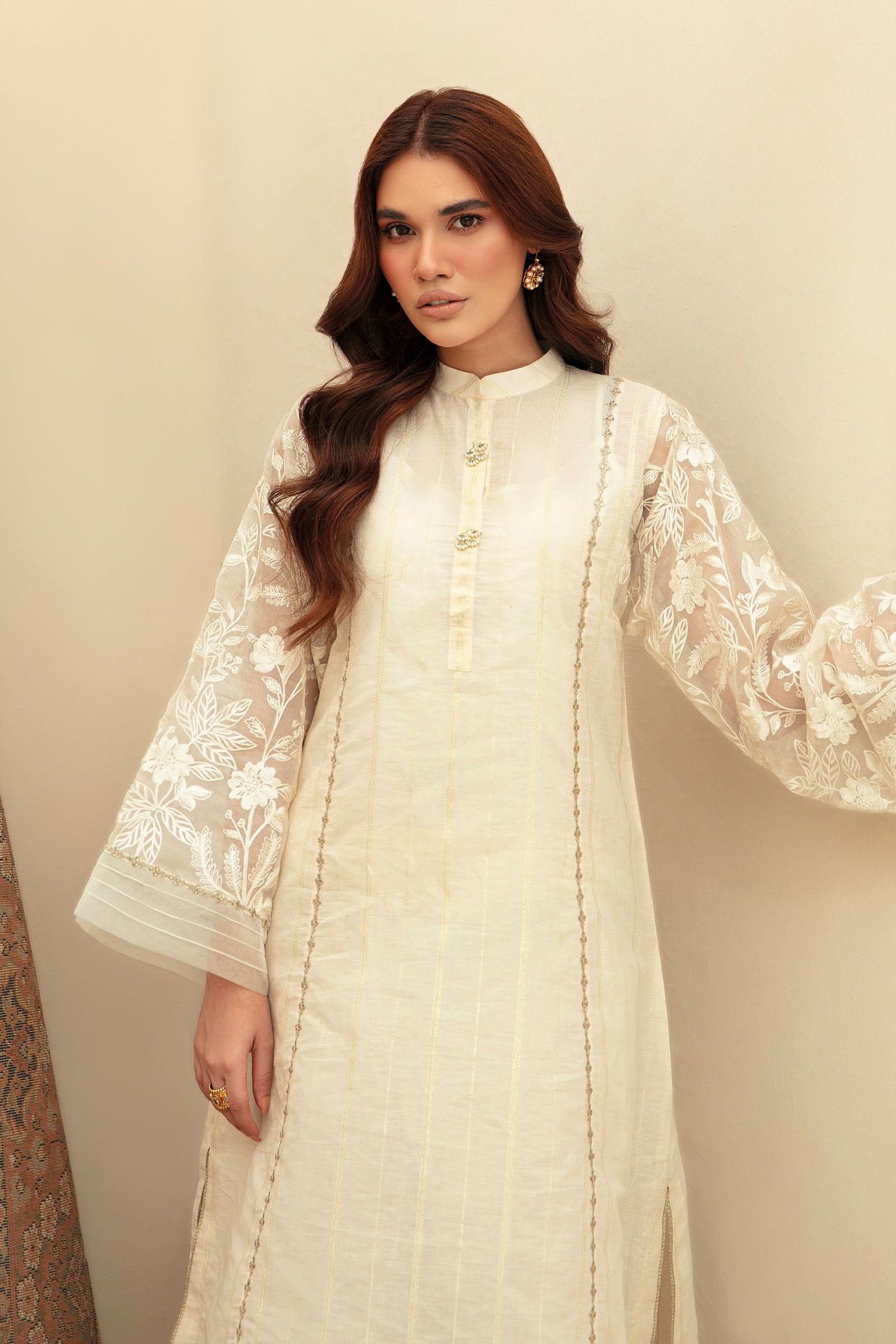 2 Piece Embroidered Raw Silk Suit | MB-F23-303