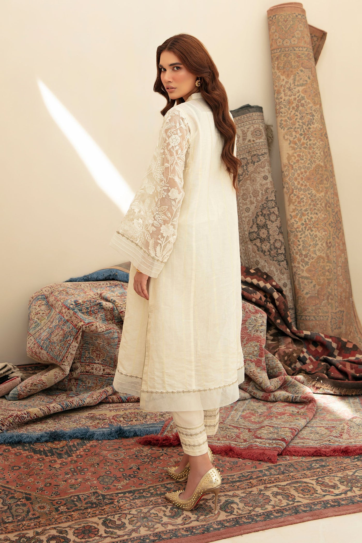 2 Piece Embroidered Raw Silk Suit | MB-F23-303