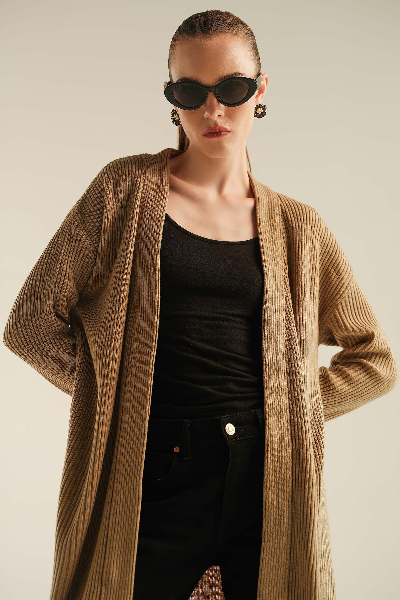 Ribbed Cardigan | WEST-W23-32-Beige