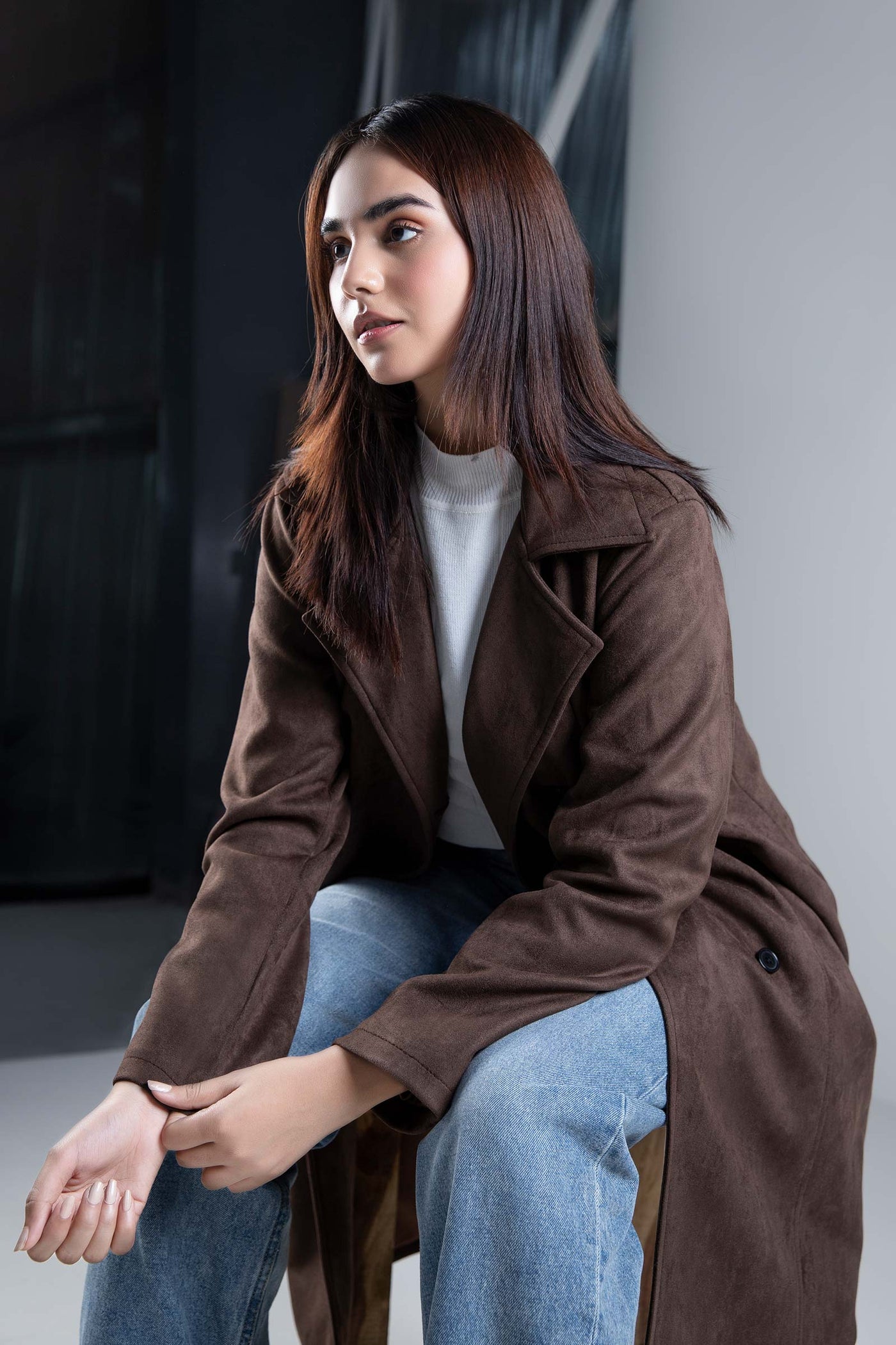 Suede Double Breasted Coat | WEST-W24-61B